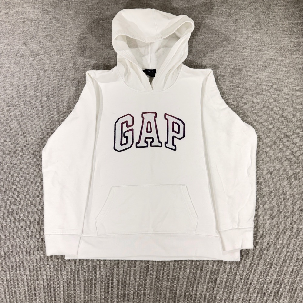 Gap Logo Hoodie Mens Medium White Excellent Pullover Fleece Sweatshirt